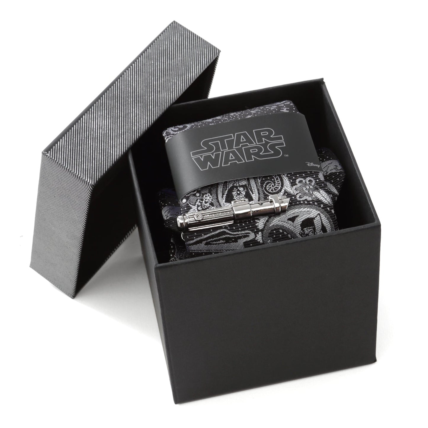 Star Wars Darth Vader Black and Gray Paisley Tie and LIGHTSABER Tie Clip Gift Set - My Men's Shop
