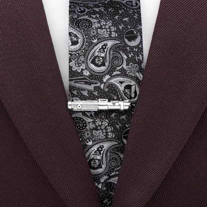 Star Wars Darth Vader Black and Gray Paisley Tie and LIGHTSABER Tie Clip Gift Set - My Men's Shop