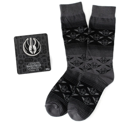 Calcetines de vestir de carbón negro de Yoda de Star Wars y set de regalo de pin de solapa del escudo Jedi