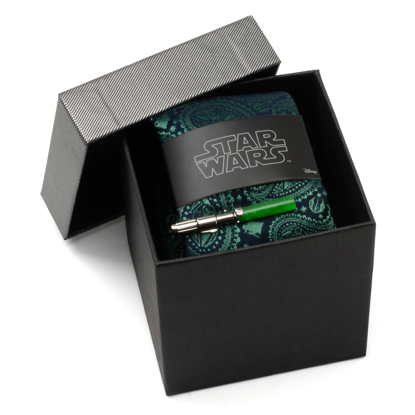 Star Wars Yoda Green and Blue Paisley Tie and LIGHTSABER Tie Clip Gift Set - My Men's Shop