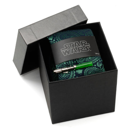 Star Wars Yoda Green and Blue Paisley Tie and LIGHTSABER Tie Clip Gift Set - My Men's Shop
