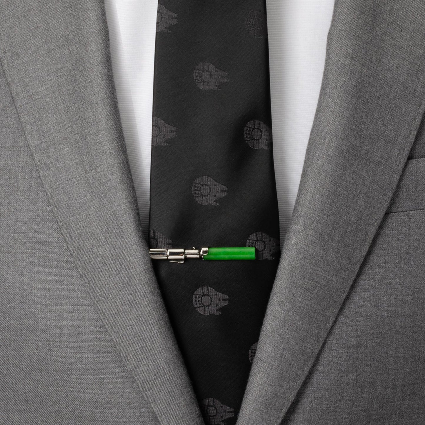 Set de regalo de corbata verde y azul con estampado de cachemira de Yoda de Star Wars y pasador de corbata con forma de SABLE DE LUZ