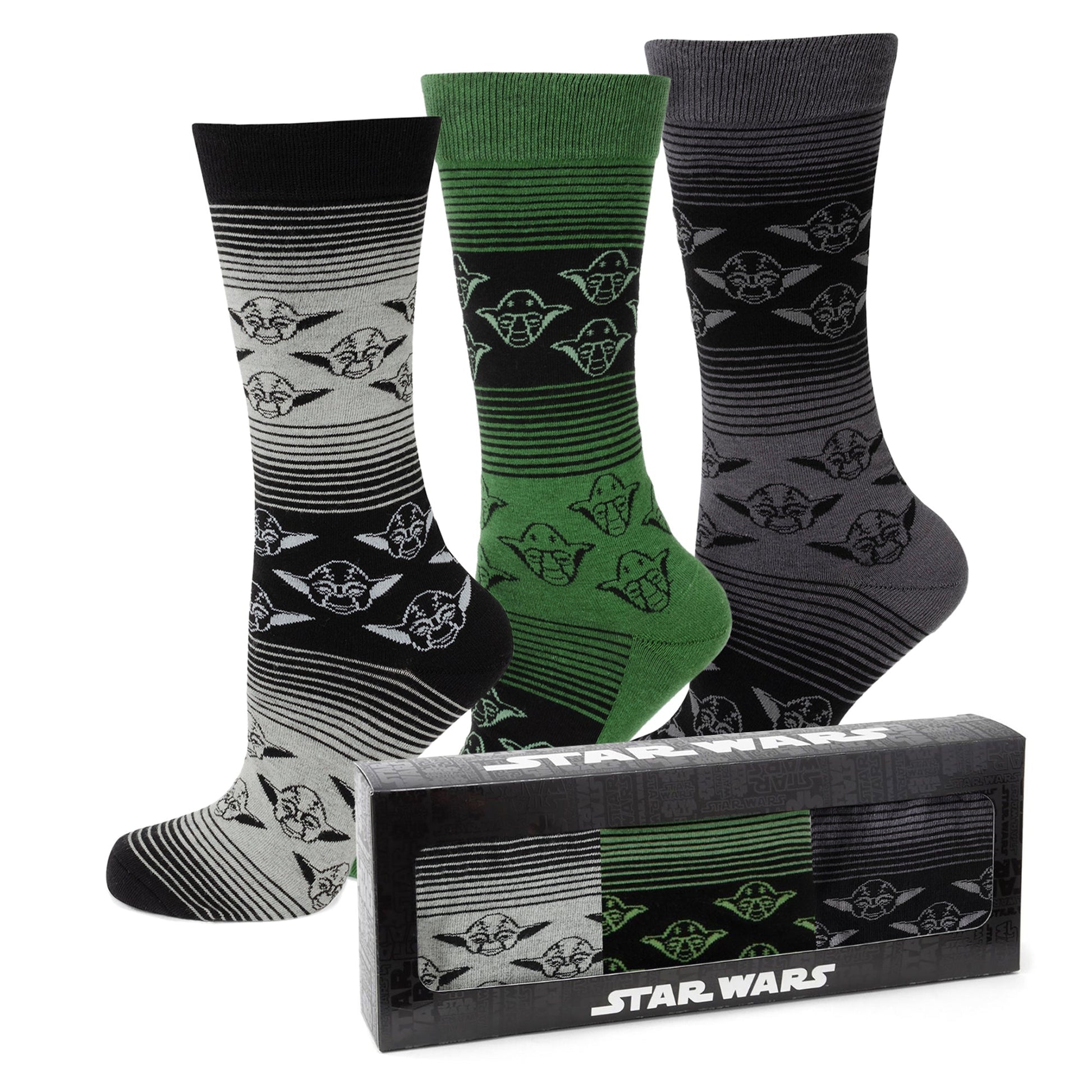 Star Wars Yoda Green, Gray, and Black Ombre Dress Socks and Jedi Crest Lapel Pin Gift Set - My Men's Shop