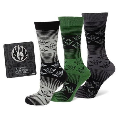 Star Wars Yoda Green, Gray, and Black Ombre Dress Socks and Jedi Crest Lapel Pin Gift Set - My Men's Shop