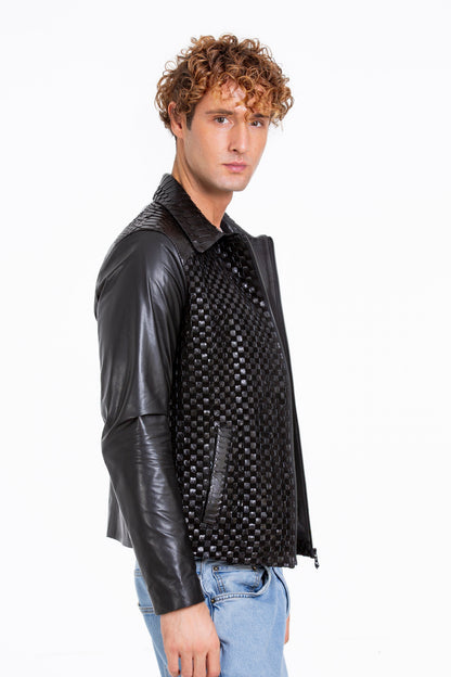 The Bedford Pythn Skin Handwoven Leather Black Men Jacket