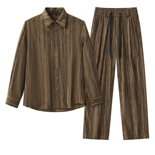 Strata Set – Printed Long Sleeve Shirt & Pant BROWN - My Men's Shop