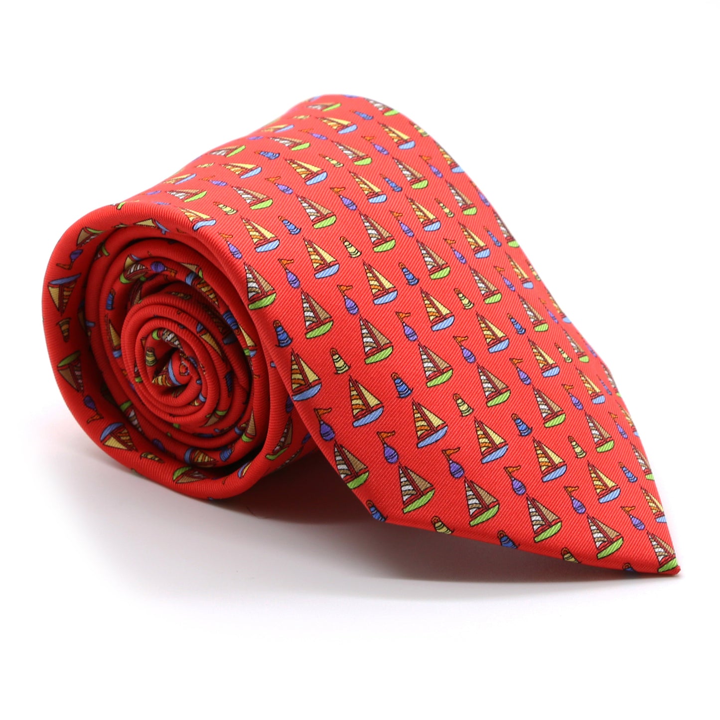 Sailboat Red Necktie with Handkerchief Set