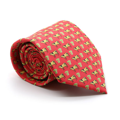 Cow Red Necktie with Handkerchief Set