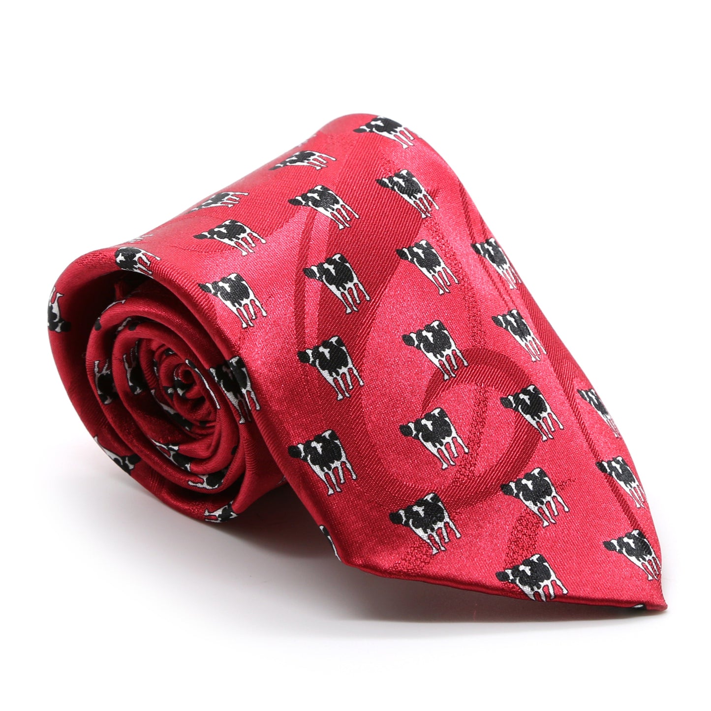 Cow Red Necktie with Handkerchief