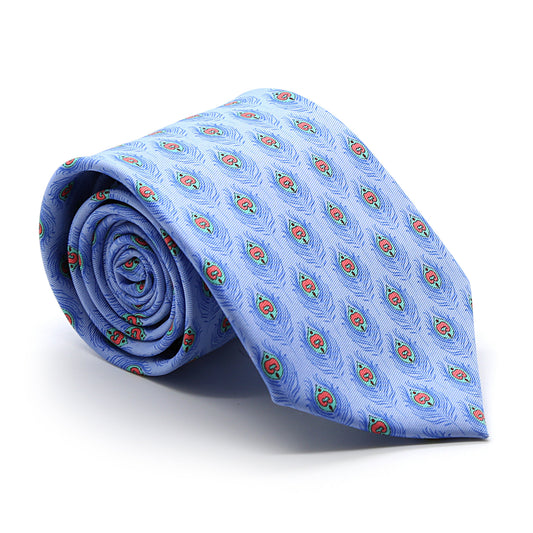 Feather Blue Necktie with Handkerchief Set