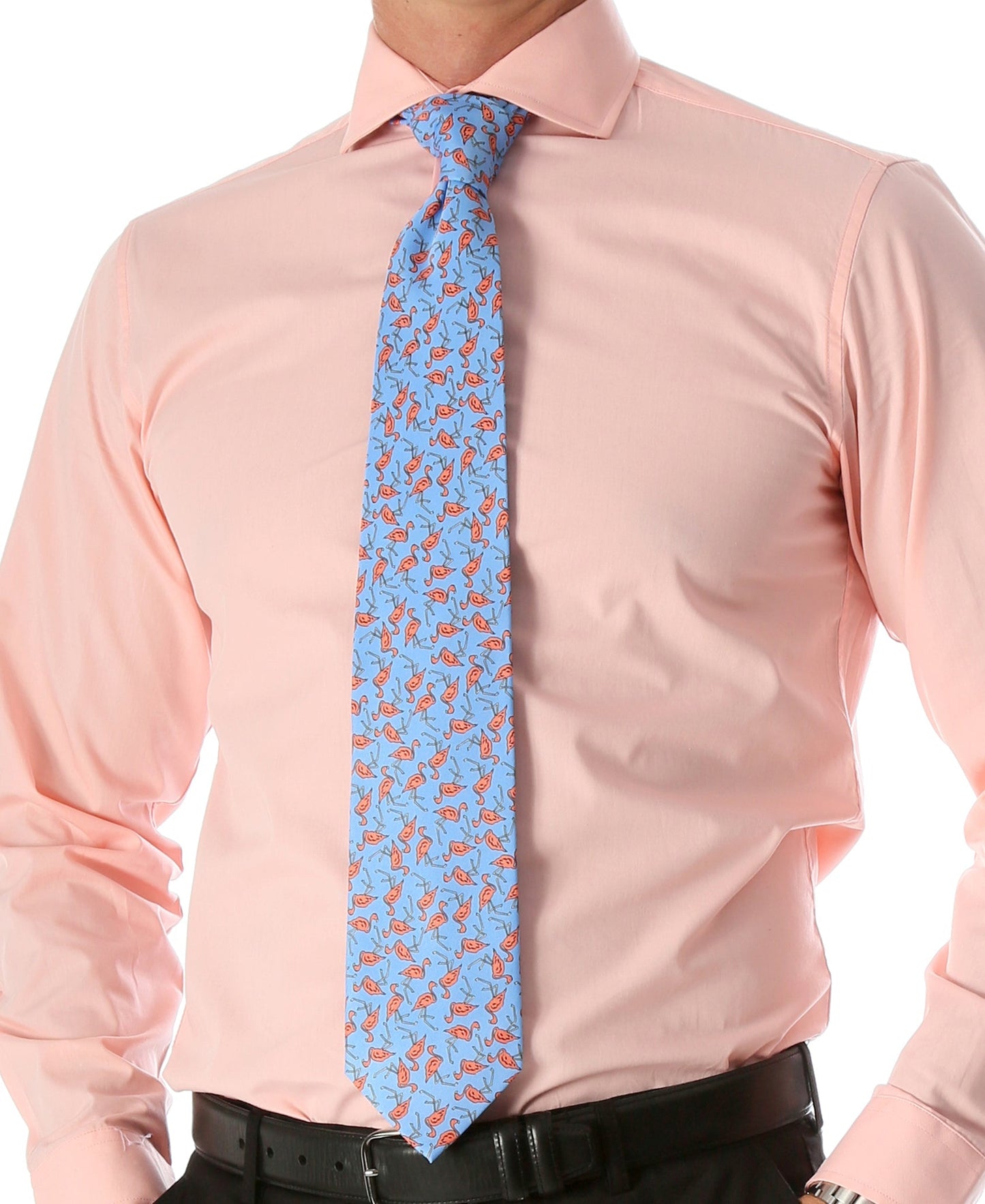 Flamingo Blue Necktie with Handkerchief Set