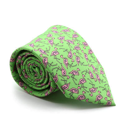 Flamingo Green Necktie with Handkerchief Set