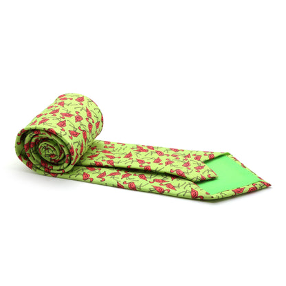 Flamingo Lime Green Necktie with Handkerchief Set