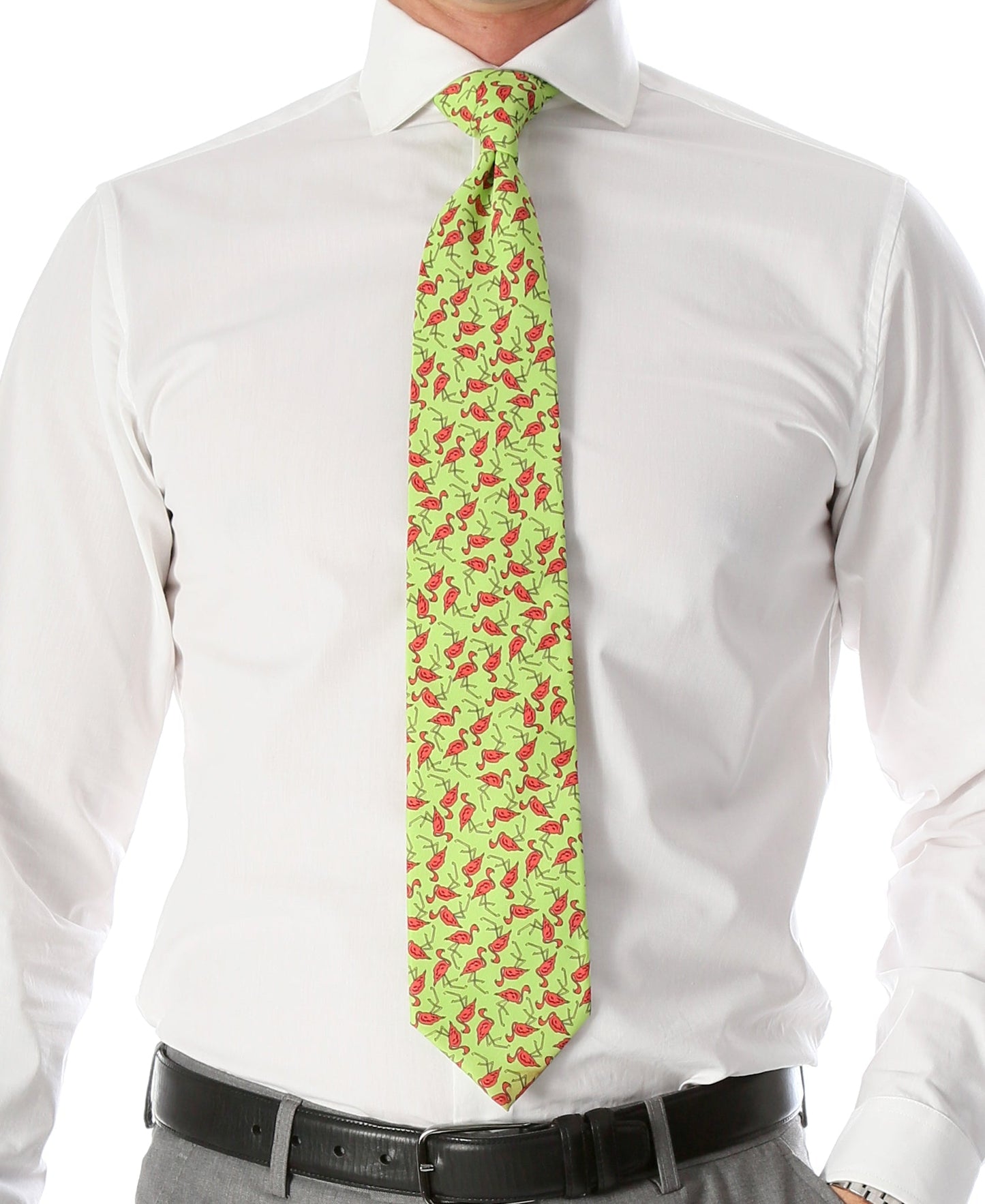 Flamingo Lime Green Necktie with Handkerchief Set