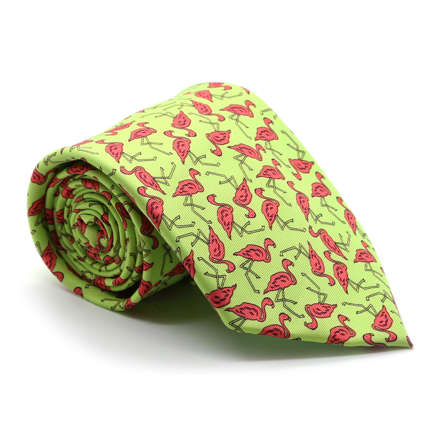 Flamingo Lime Green Necktie with Handkerchief Set