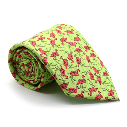 Flamingo Lime Green Necktie with Handkerchief Set