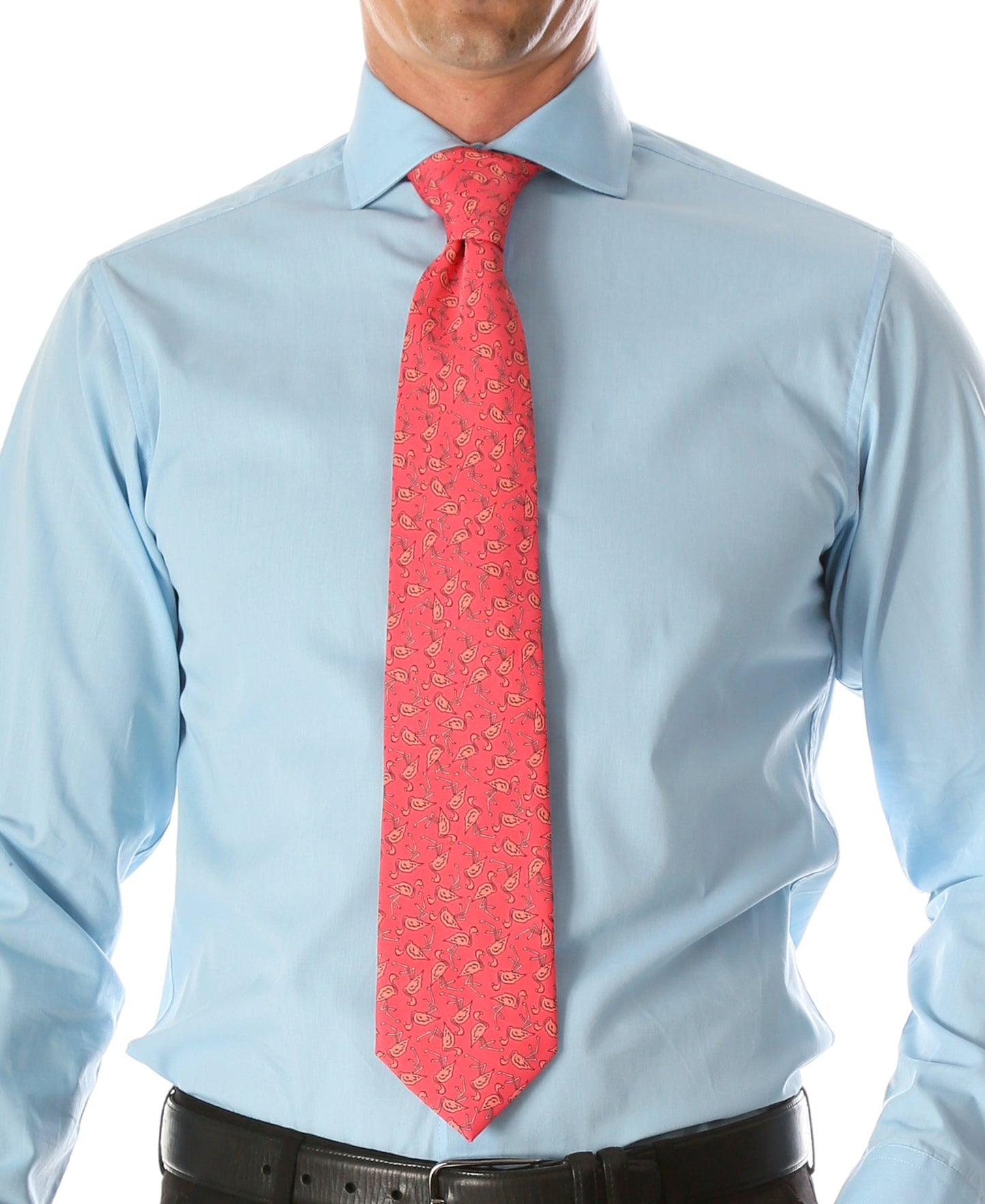 Flamingo Pink Necktie with Handkerchief Set