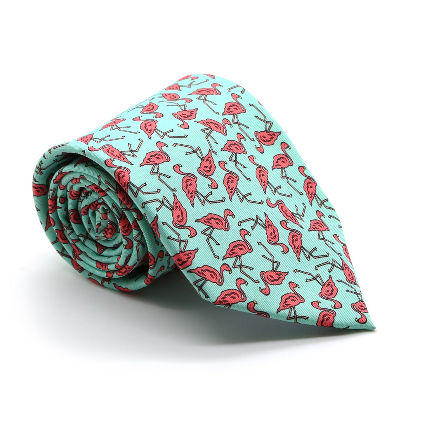 Flamingo Turquoise Necktie with Handkerchief Set