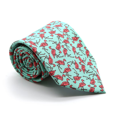 Flamingo Turquoise Necktie with Handkerchief Set