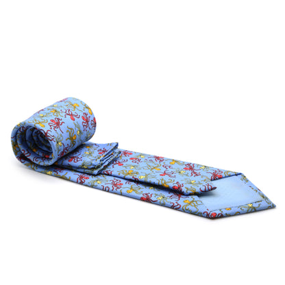Octopus Blue Necktie with Handkerchief Set