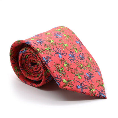 Octopus Coral Necktie with Handkerchief Set