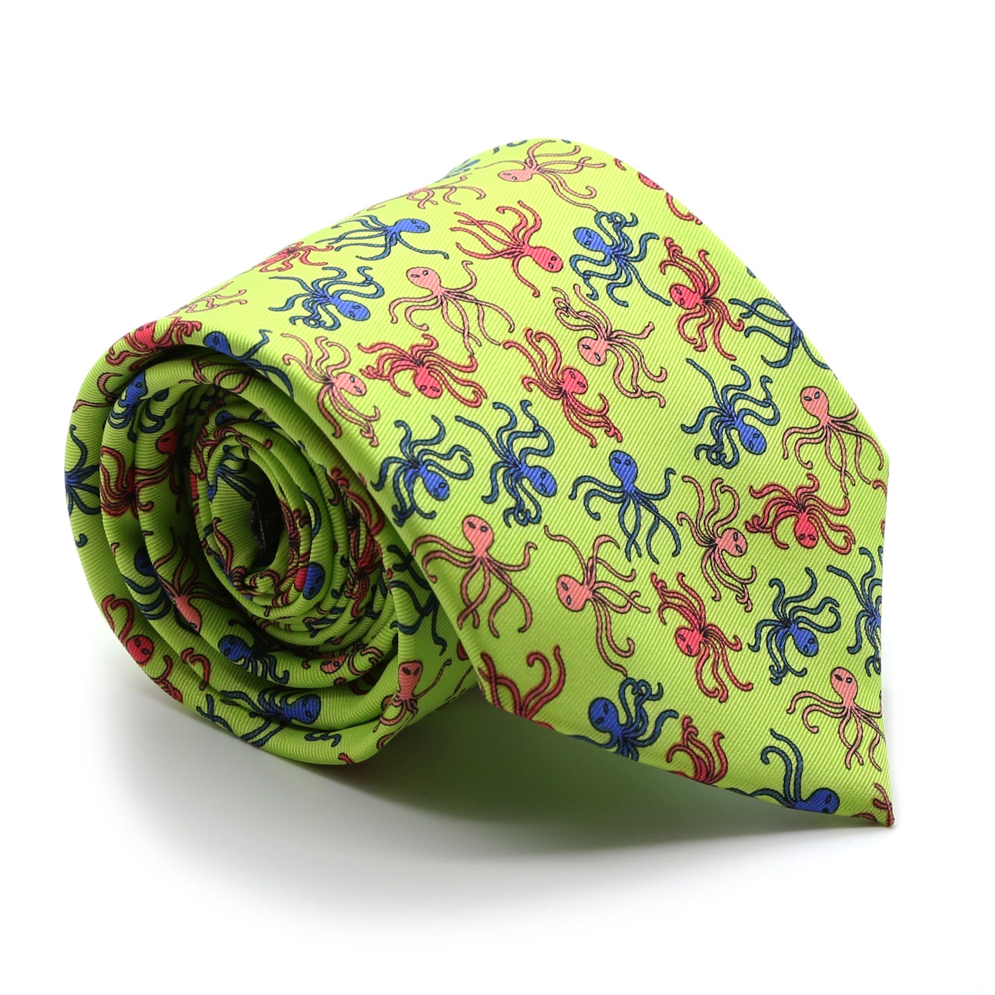 Octopus Lime Necktie with Handkerchief Set