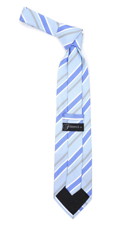 Microfiber Sky Blue Grey Striped Tie and Hankie Set