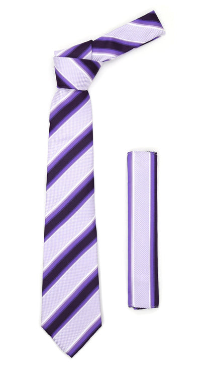 Microfiber Purple Lavender Striped Tie and Hankie Set