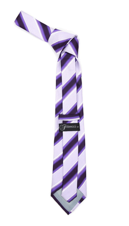 Microfiber Purple Lavender Striped Tie and Hankie Set