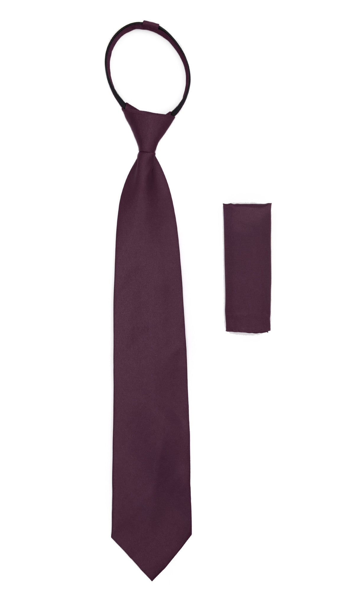 Satine Plum Zipper Tie with Hankie Set