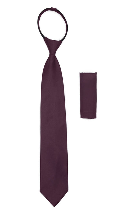 Satine Plum Zipper Tie with Hankie Set
