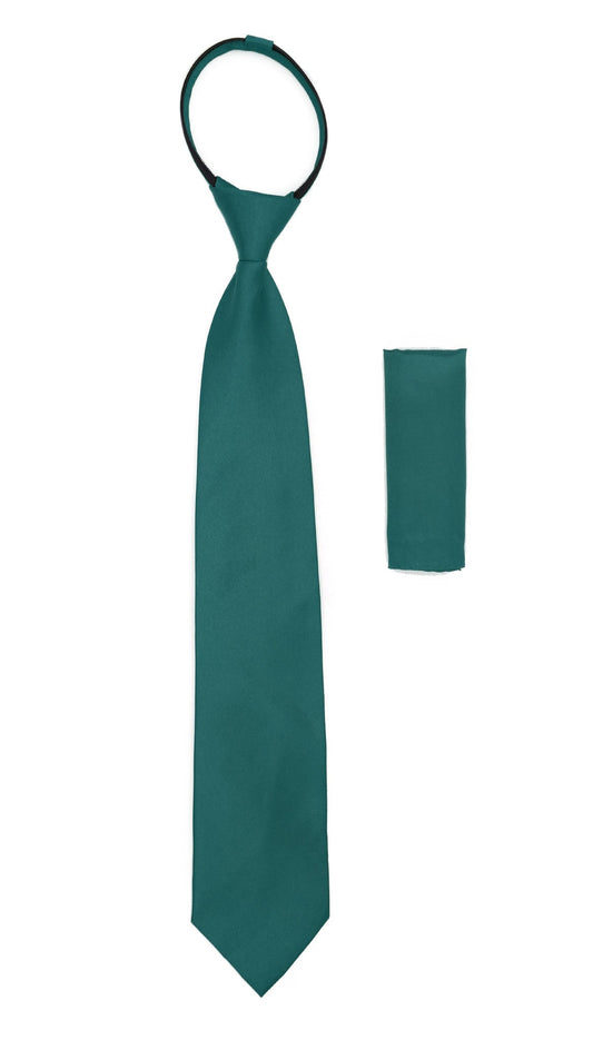 Satine Teal Zipper Tie with Hankie Set