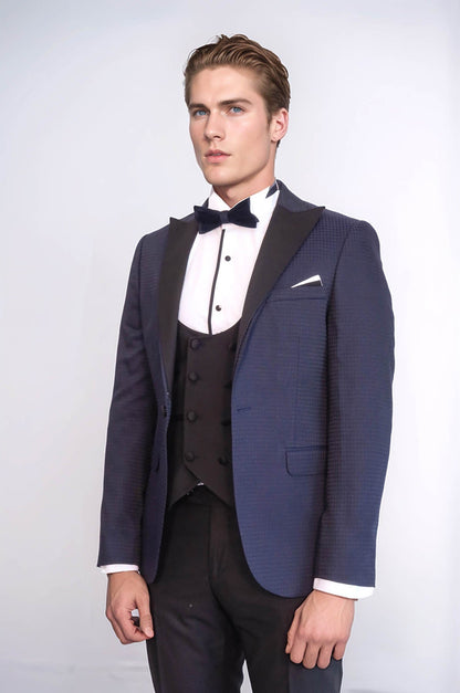 Patterned Jacket Combined Navy Blue Tuxedo | Wessi