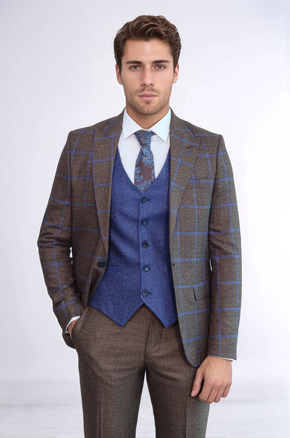Brown Blue Checked Suit | Wessi