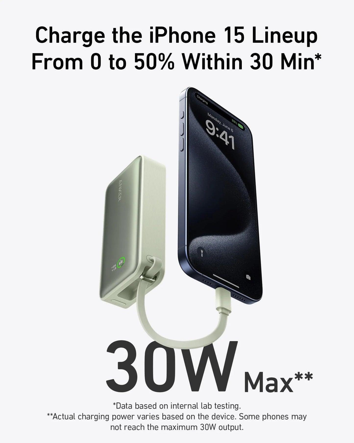 Anker Nano Power Bank (30W, Built-In USB-C Cable)