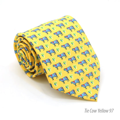 Cow Yellow Necktie with Handkerchief Set