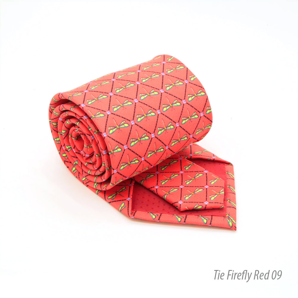 Firefly Red Necktie with Handkerchief Set