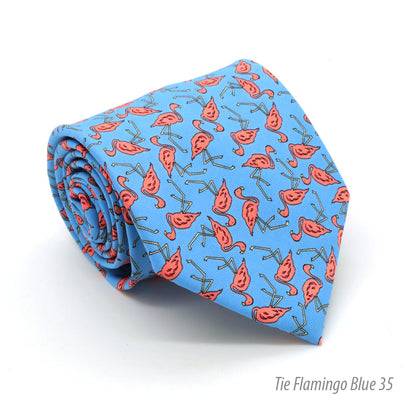 Flamingo Blue Necktie with Handkerchief Set