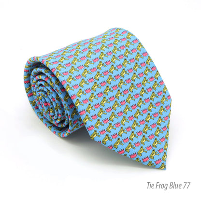 Frog Blue Necktie with Handkerchief Set