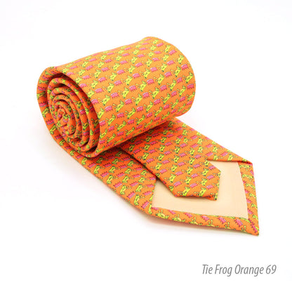 Frog Orange Necktie with Handkerchief Set