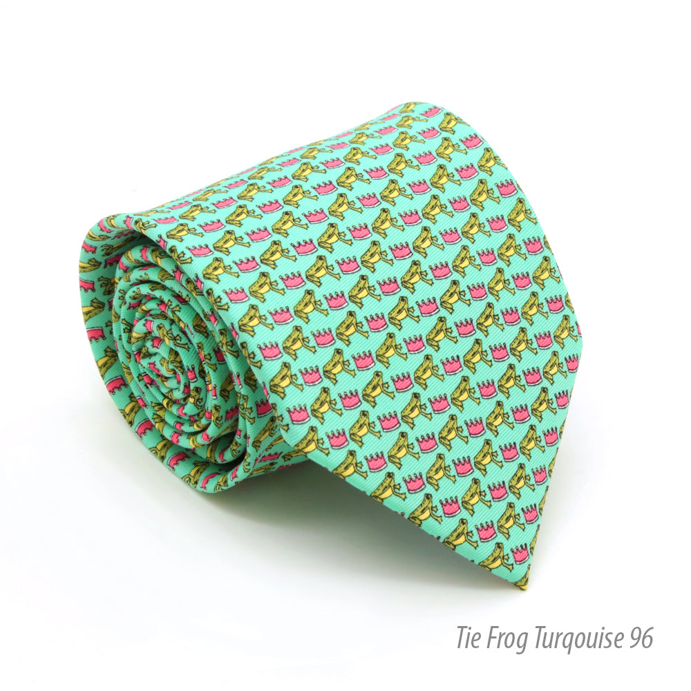 Frog Turquoise Necktie with Handkerchief Set