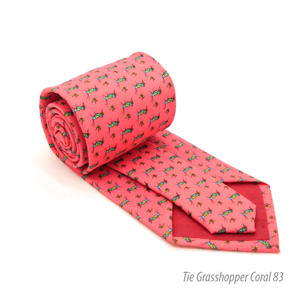 Grasshopper Coral Necktie with Handkerchief Set