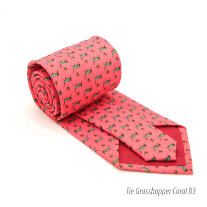 Grasshopper Coral Necktie with Handkerchief Set