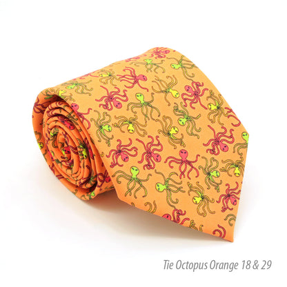 Octopus Orange Necktie with Handkerchief Set
