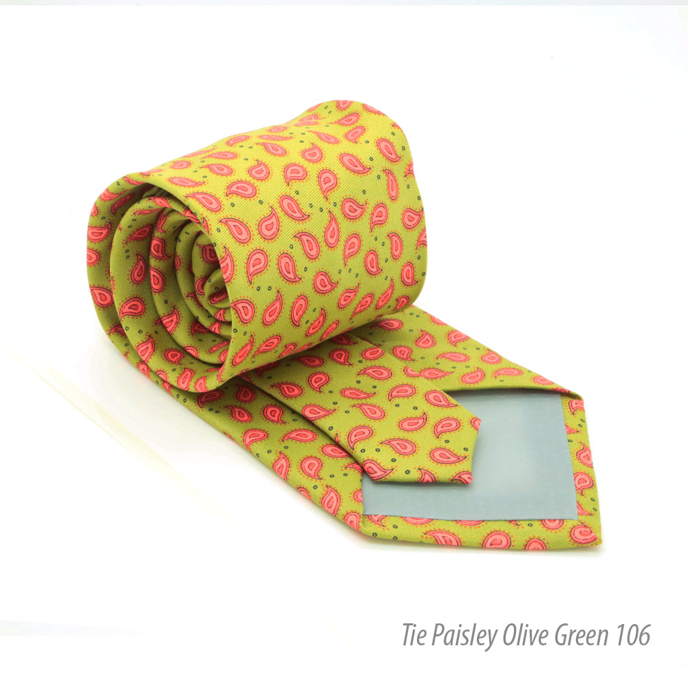 Paisley Olive Necktie with Handkerchief Set