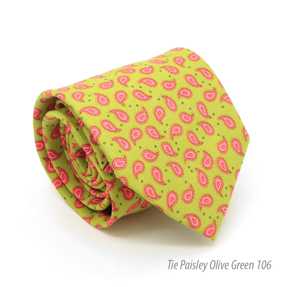 Paisley Olive Necktie with Handkerchief Set