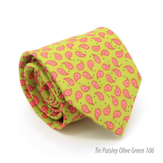 Paisley Olive Necktie with Handkerchief Set