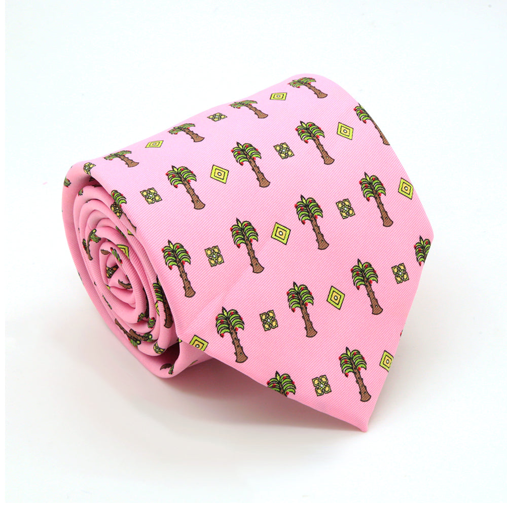 Palm Tree Pink Necktie with Handkerchief Set