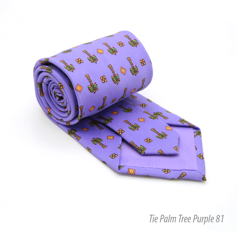 Palm Tree Purple Necktie with Handkerchief Set