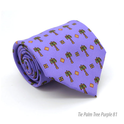 Palm Tree Purple Necktie with Handkerchief Set